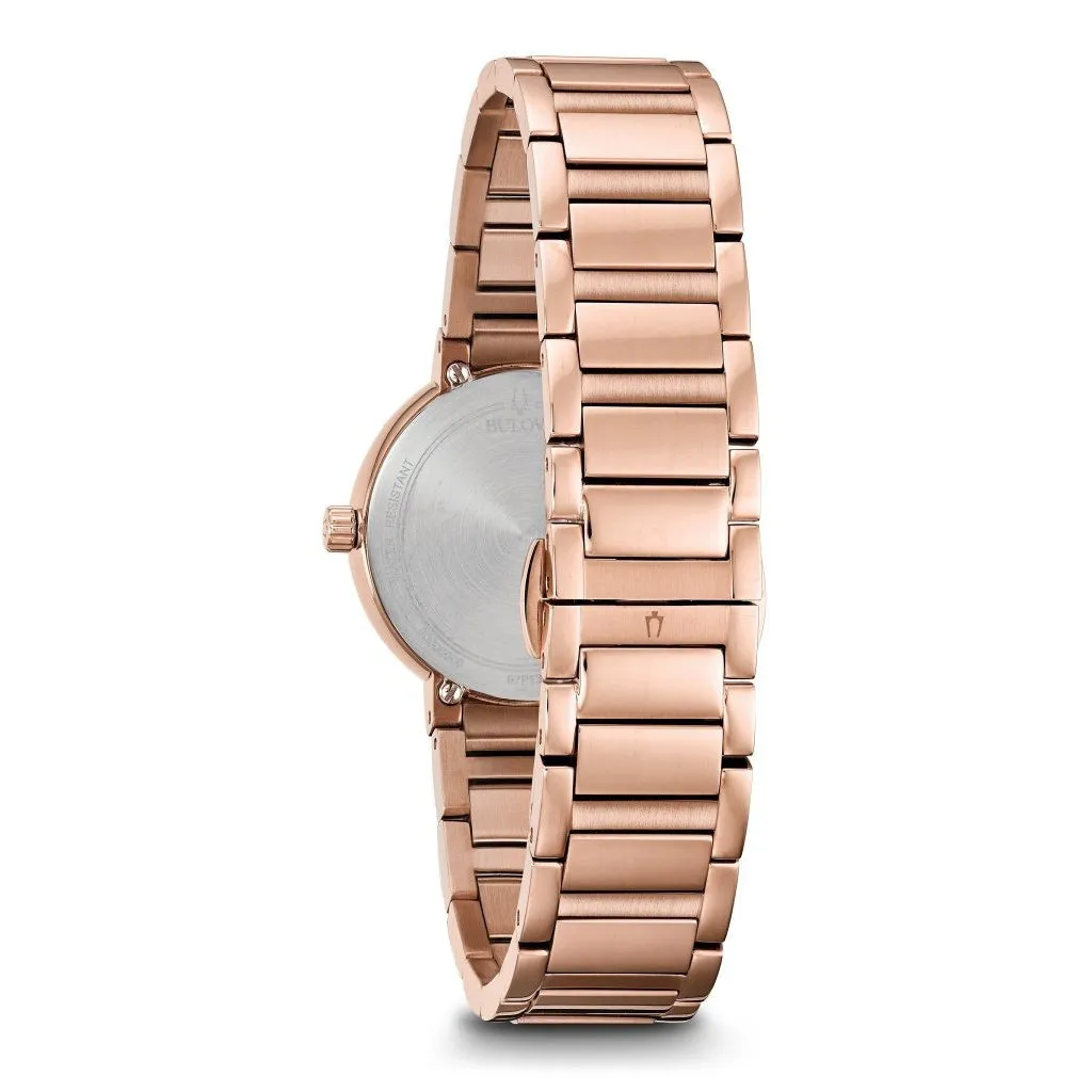 Bulova Slim Modern Rose Gold Steel Crystal Studded Women's Watch - 97P132