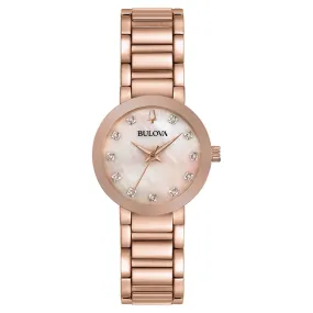 Bulova Slim Modern Rose Gold Steel Crystal Studded Women's Watch - 97P132