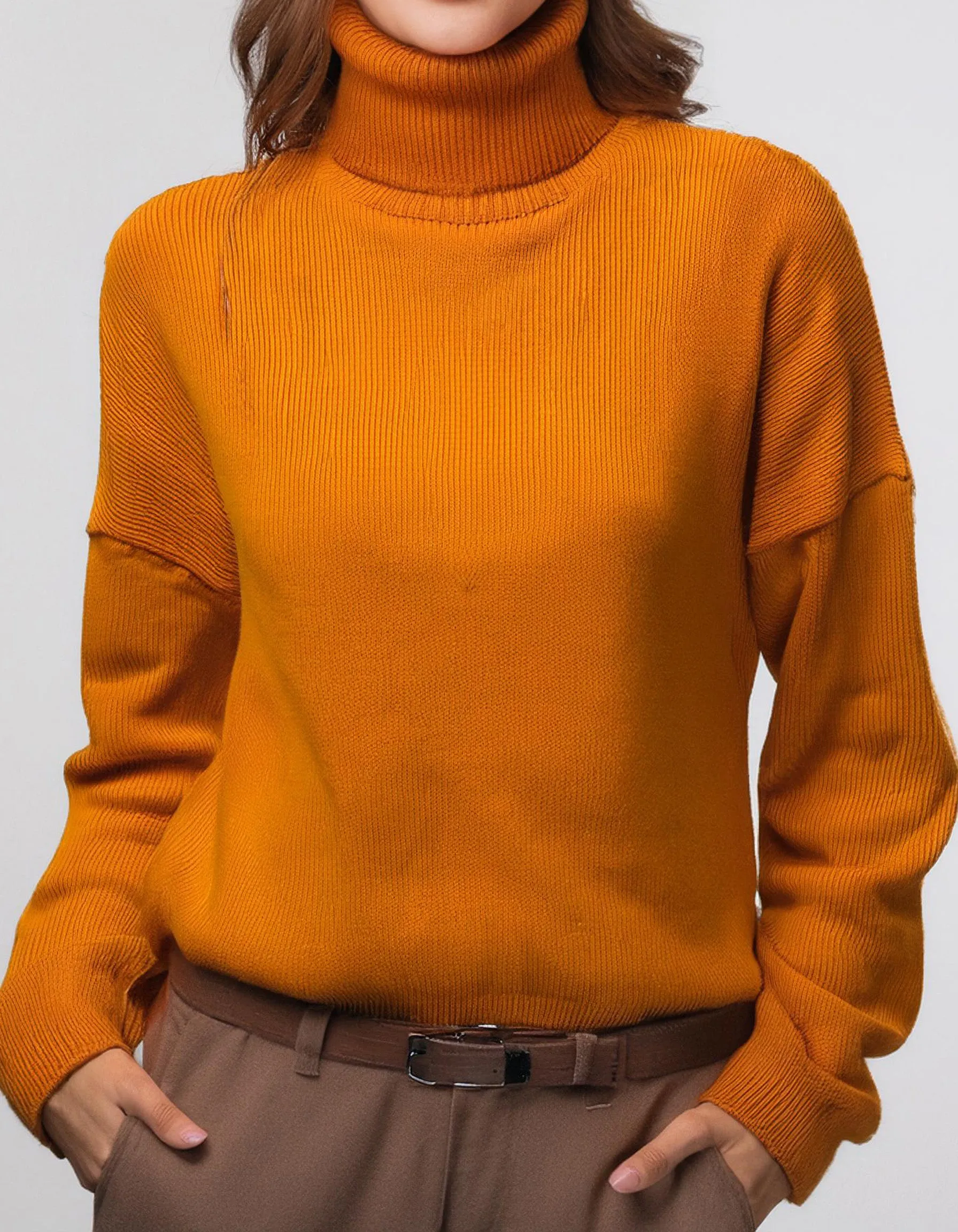 Burnt Orange Lightweight Turtleneck Pullover