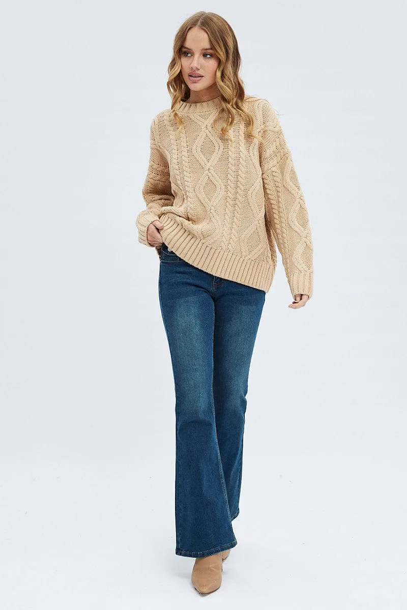 Camel Oversized Knit Long Sleeve Cable