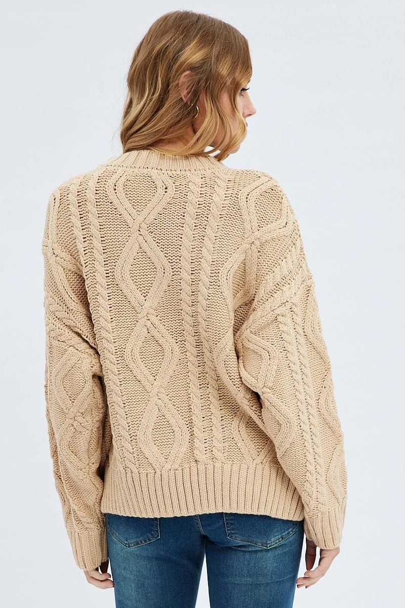 Camel Oversized Knit Long Sleeve Cable