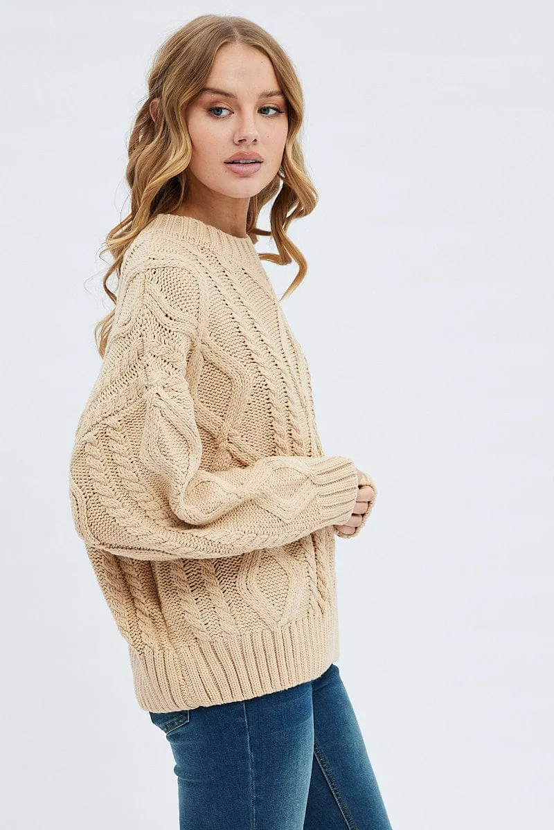 Camel Oversized Knit Long Sleeve Cable