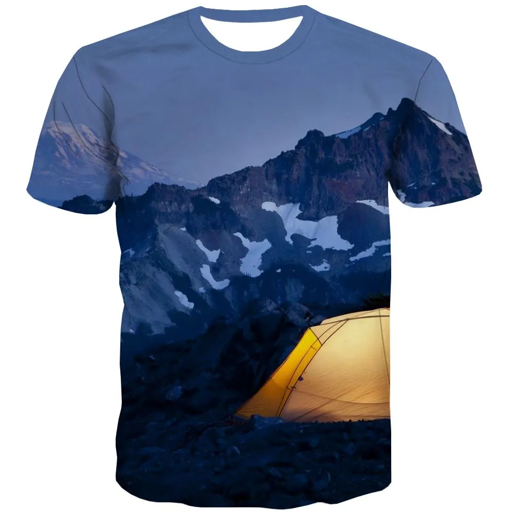 Camping T-shirt Men Sunset Tshirt Anime Forest Tshirts Novelty Flame T shirts Funny