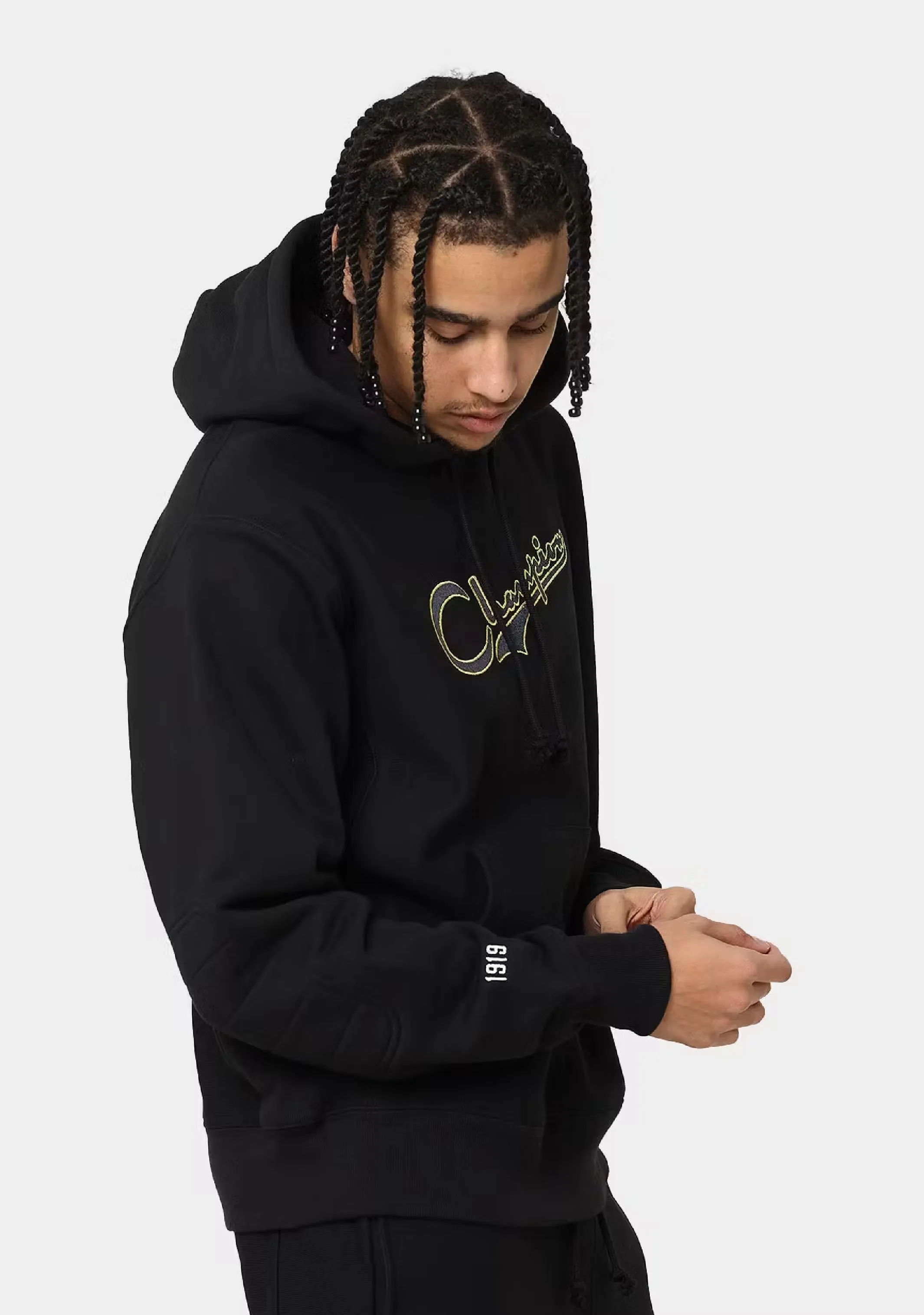 Champion Mens Reverse Weave Archive Script Hoodie <BR> AUX9N 203