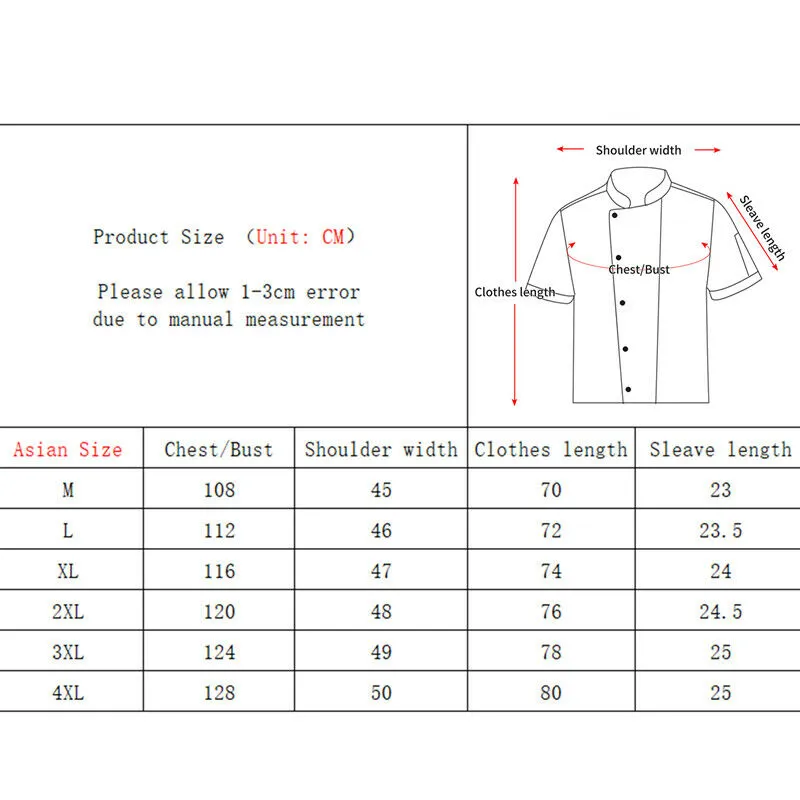 Chef Coat Short Sleeve Men Collar Tops with Pocket Restaurant Canteen Uniform