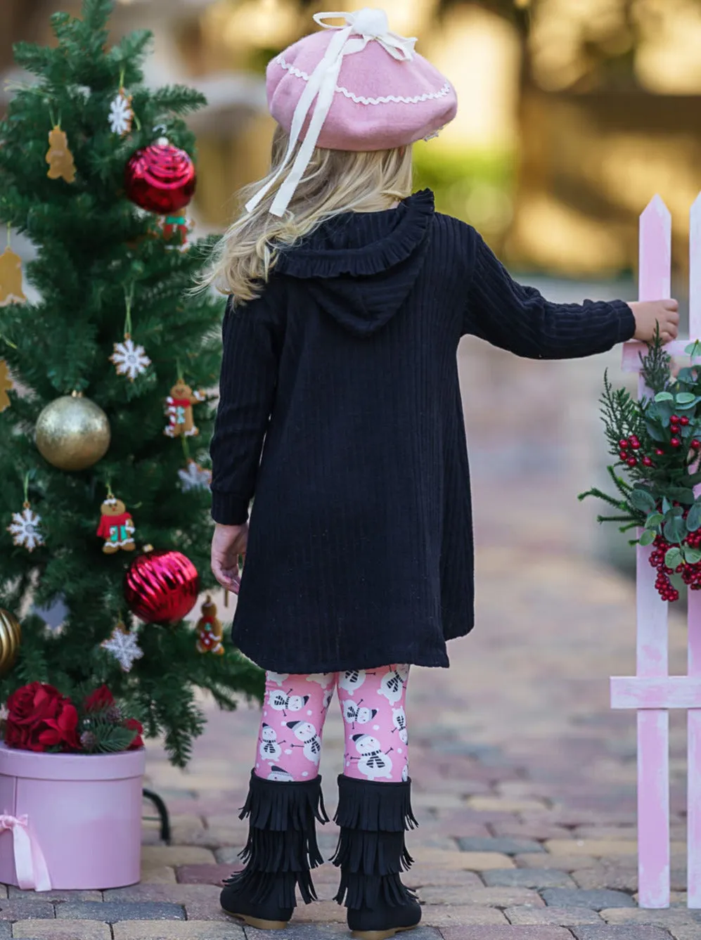 Chill In Style Black Pullover Hoodie And Snowman Legging Set