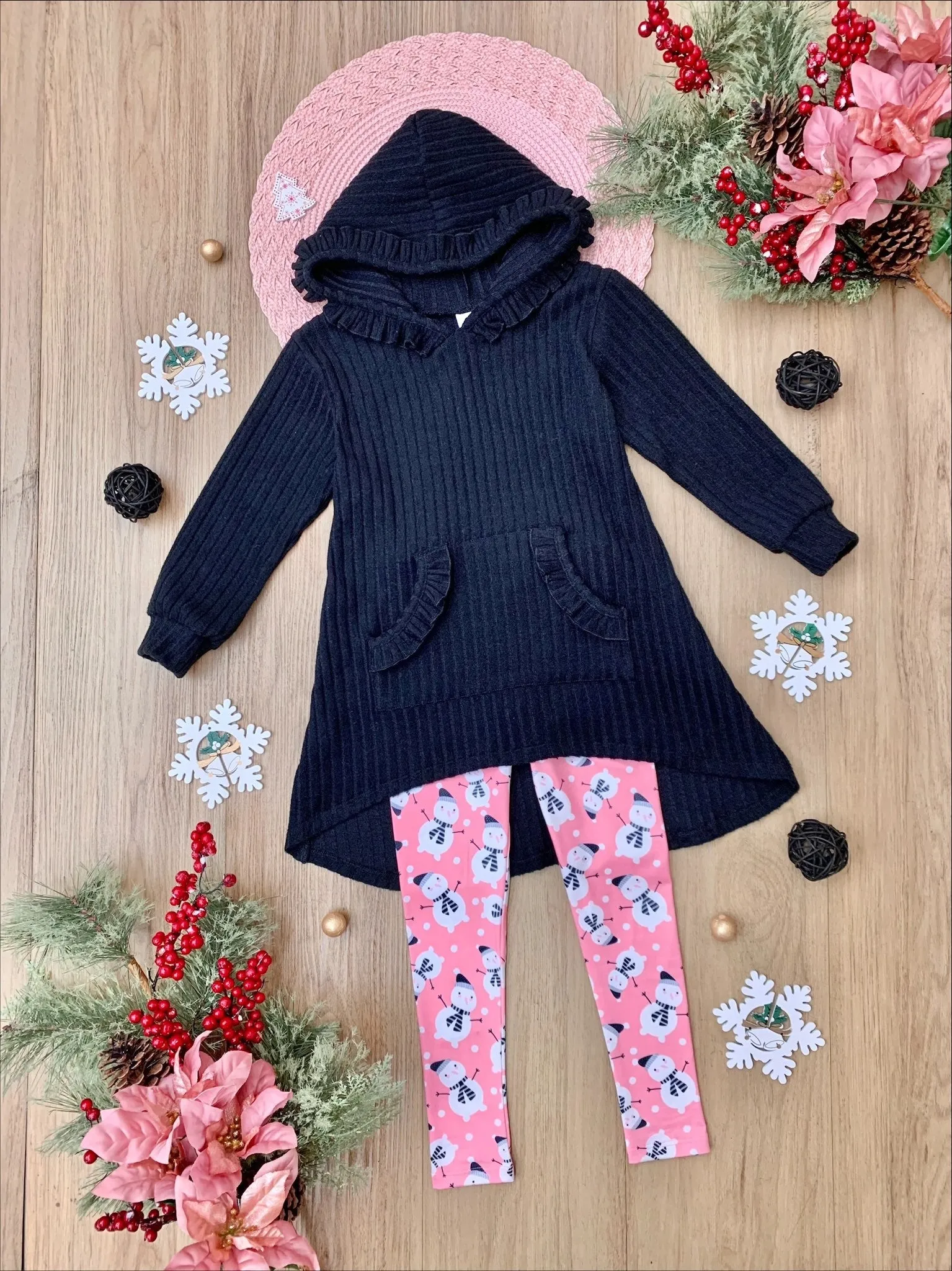 Chill In Style Black Pullover Hoodie And Snowman Legging Set