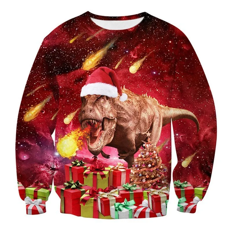 Christmas Printed Round Neck Sweater for Men and Women