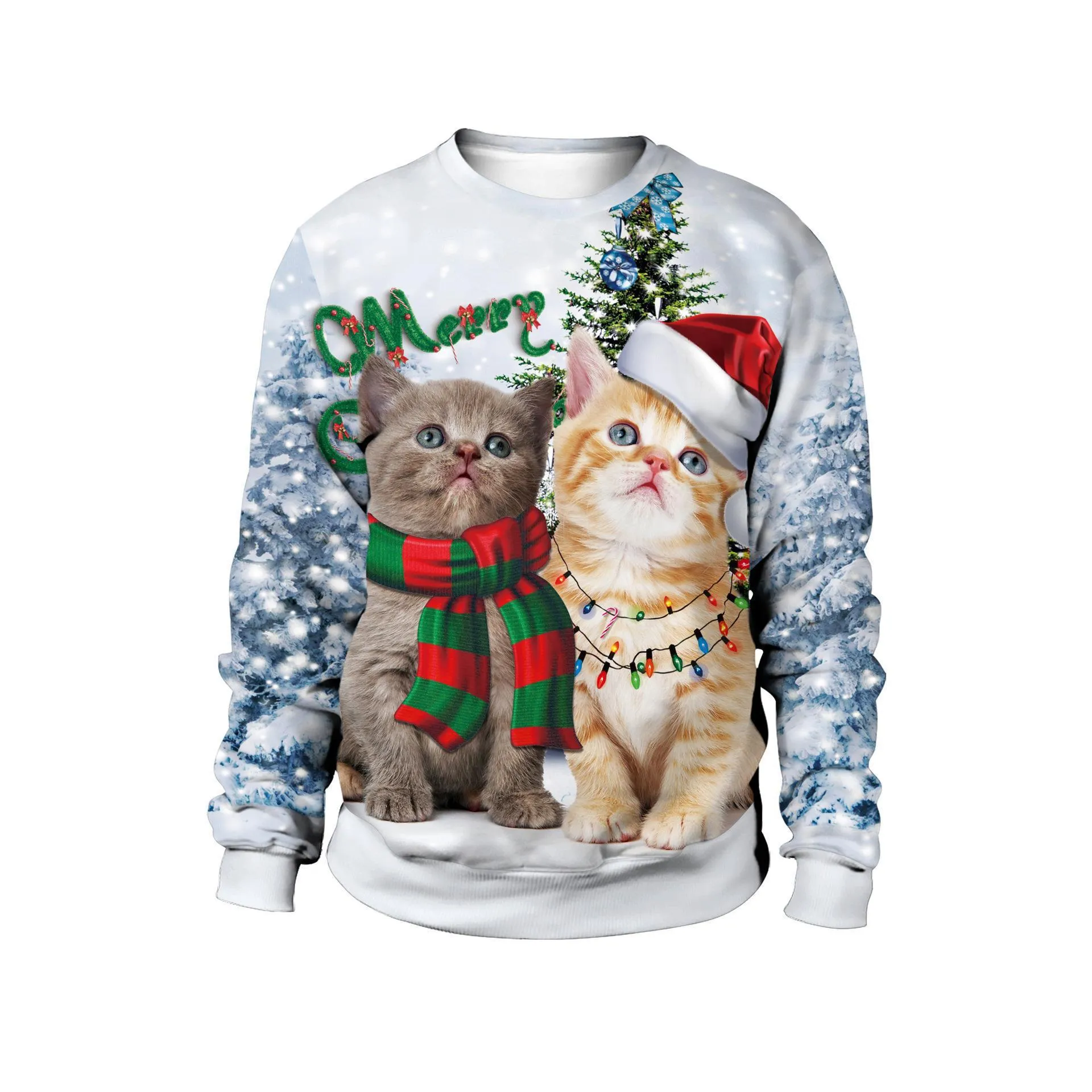 Christmas Printed Round Neck Sweater for Men and Women