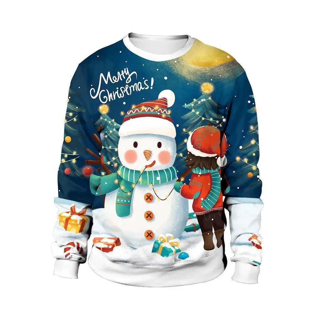 Christmas Printed Round Neck Sweater for Men and Women