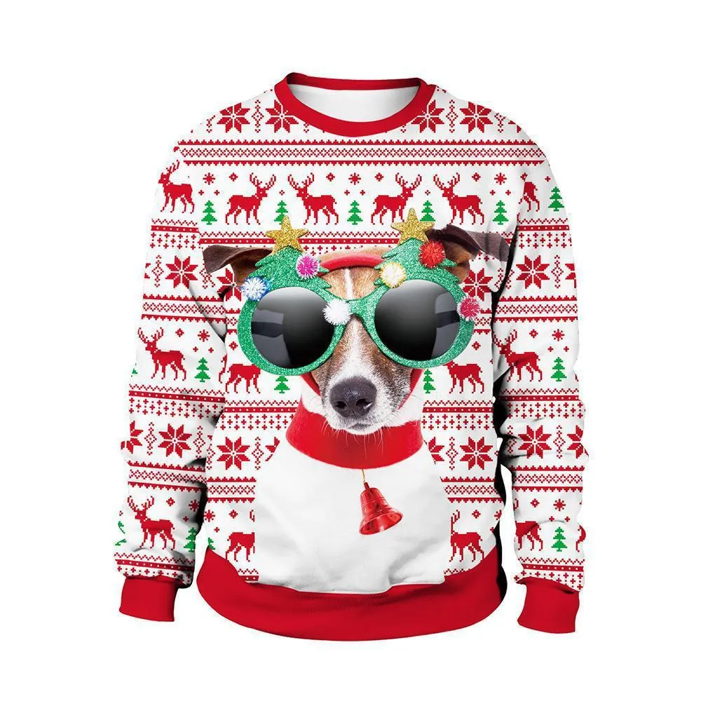 Christmas Printed Round Neck Sweater for Men and Women