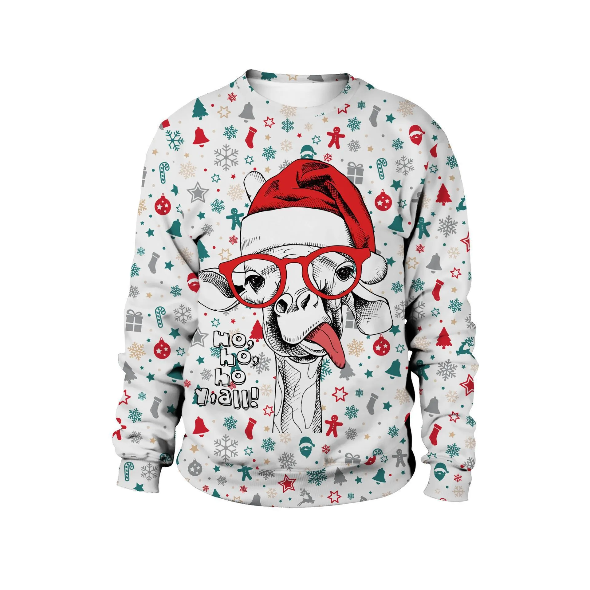 Christmas Printed Round Neck Sweater for Men and Women