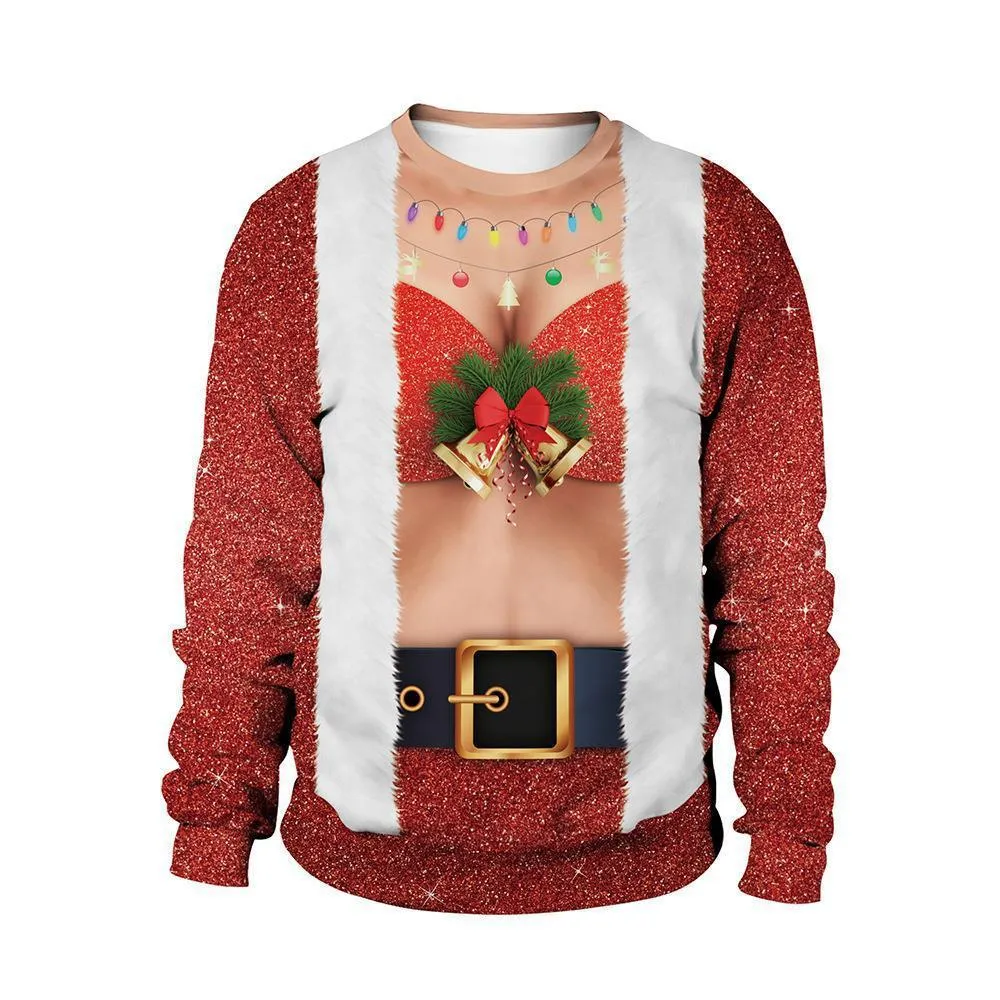 Christmas Printed Round Neck Sweater for Men and Women