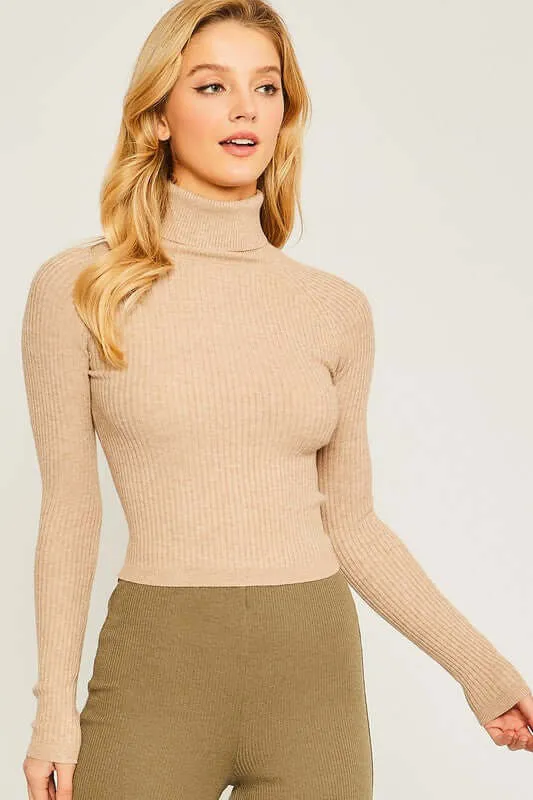 Classic Turtleneck Ribbed Knit Sweater Top