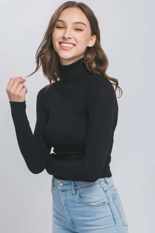 Classic Turtleneck Ribbed Knit Sweater Top