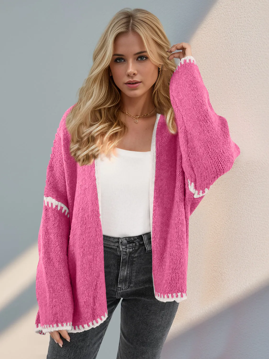 Contrast Open Front Dropped Shoulder Cardigan | Fall Fashion | Winter Fashion