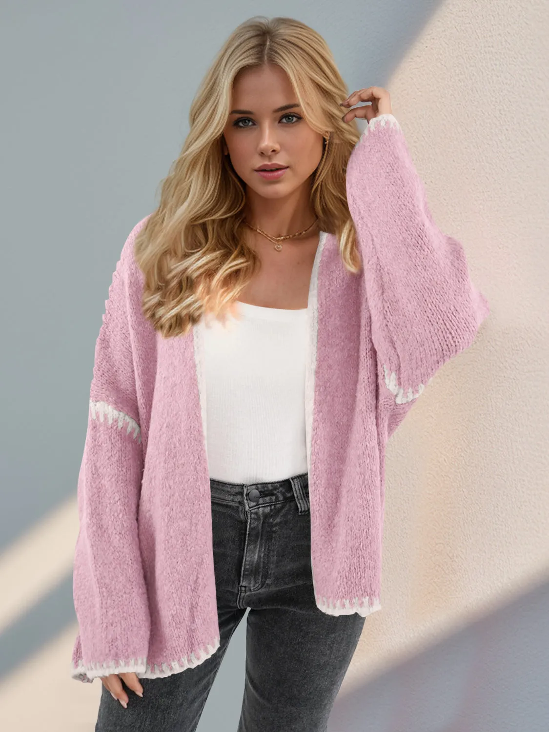 Contrast Open Front Dropped Shoulder Cardigan | Fall Fashion | Winter Fashion