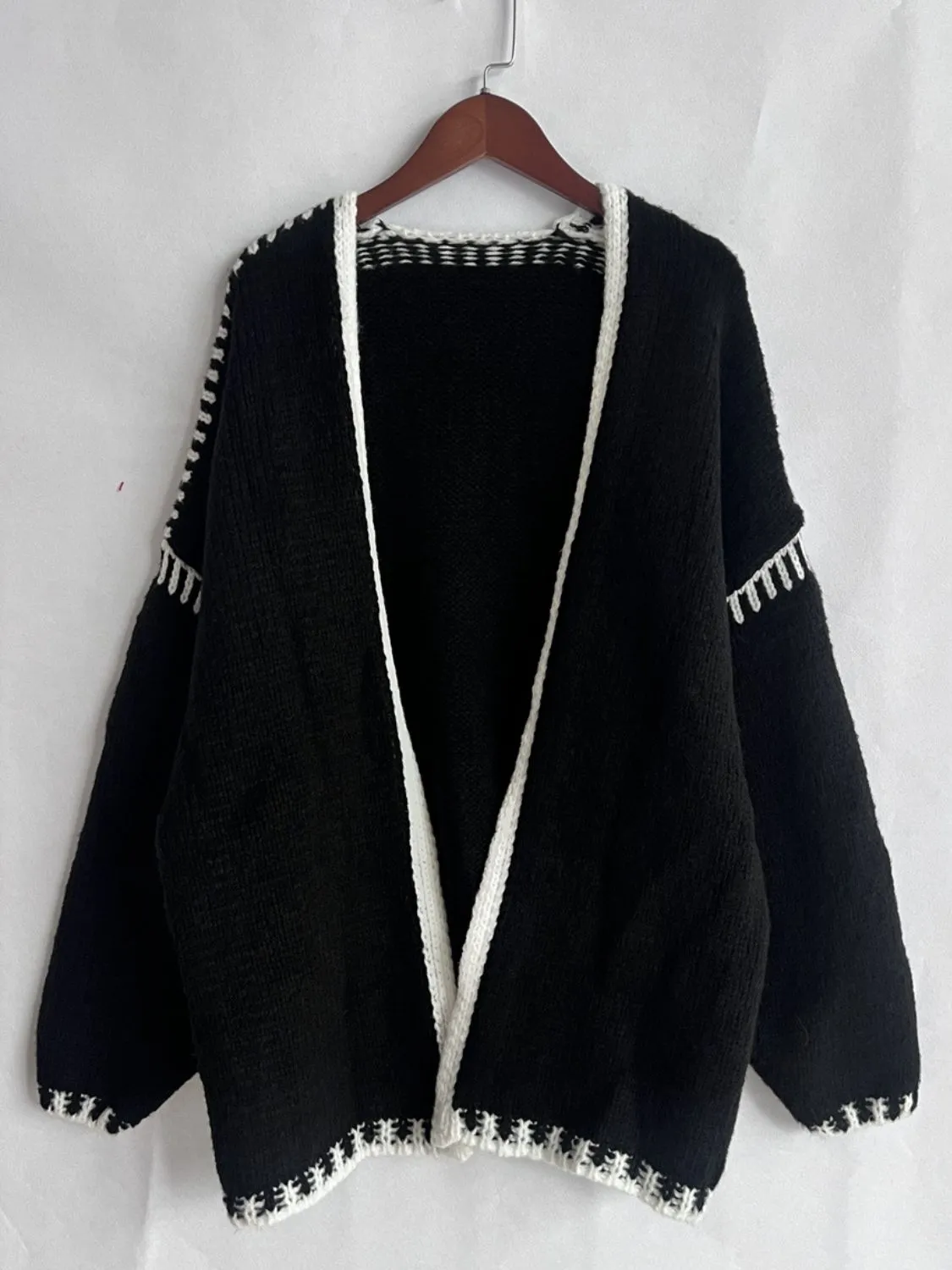 Contrast Open Front Dropped Shoulder Cardigan | Fall Fashion | Winter Fashion