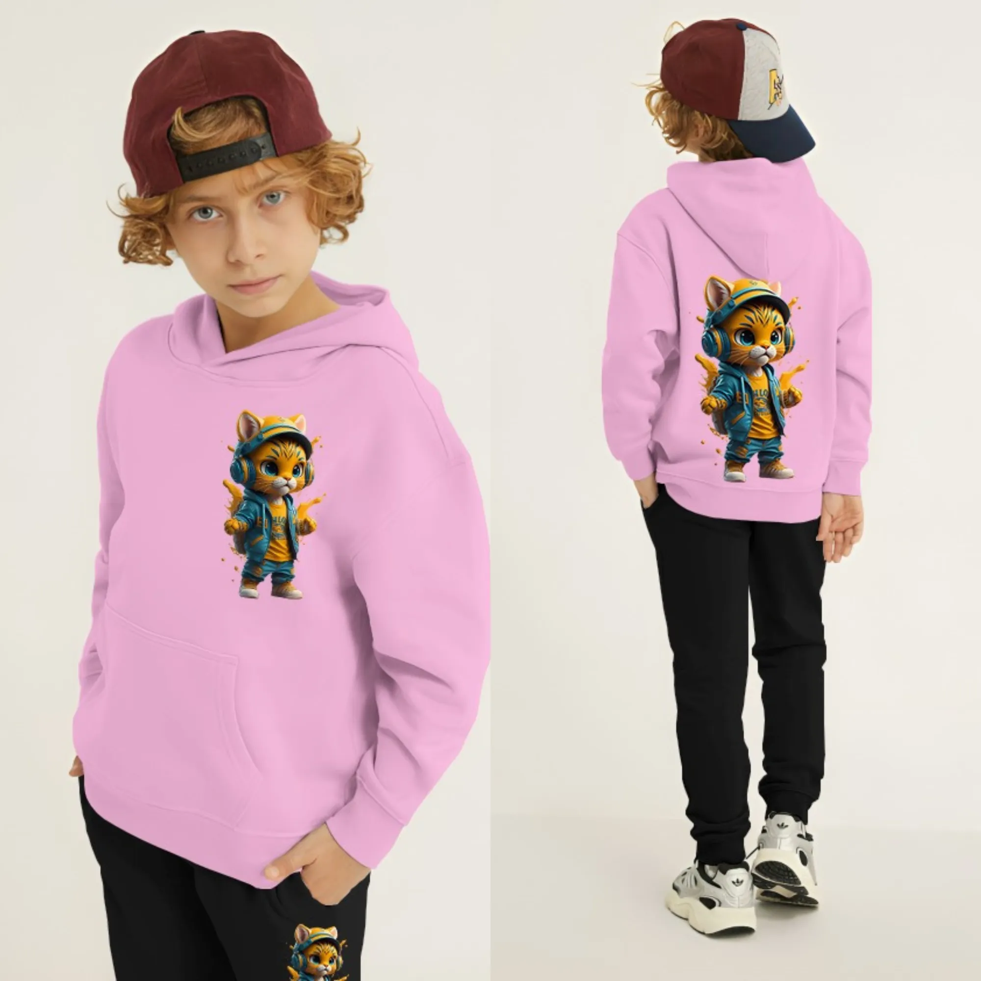 Cool Cat Printed Kids Hoodie Set