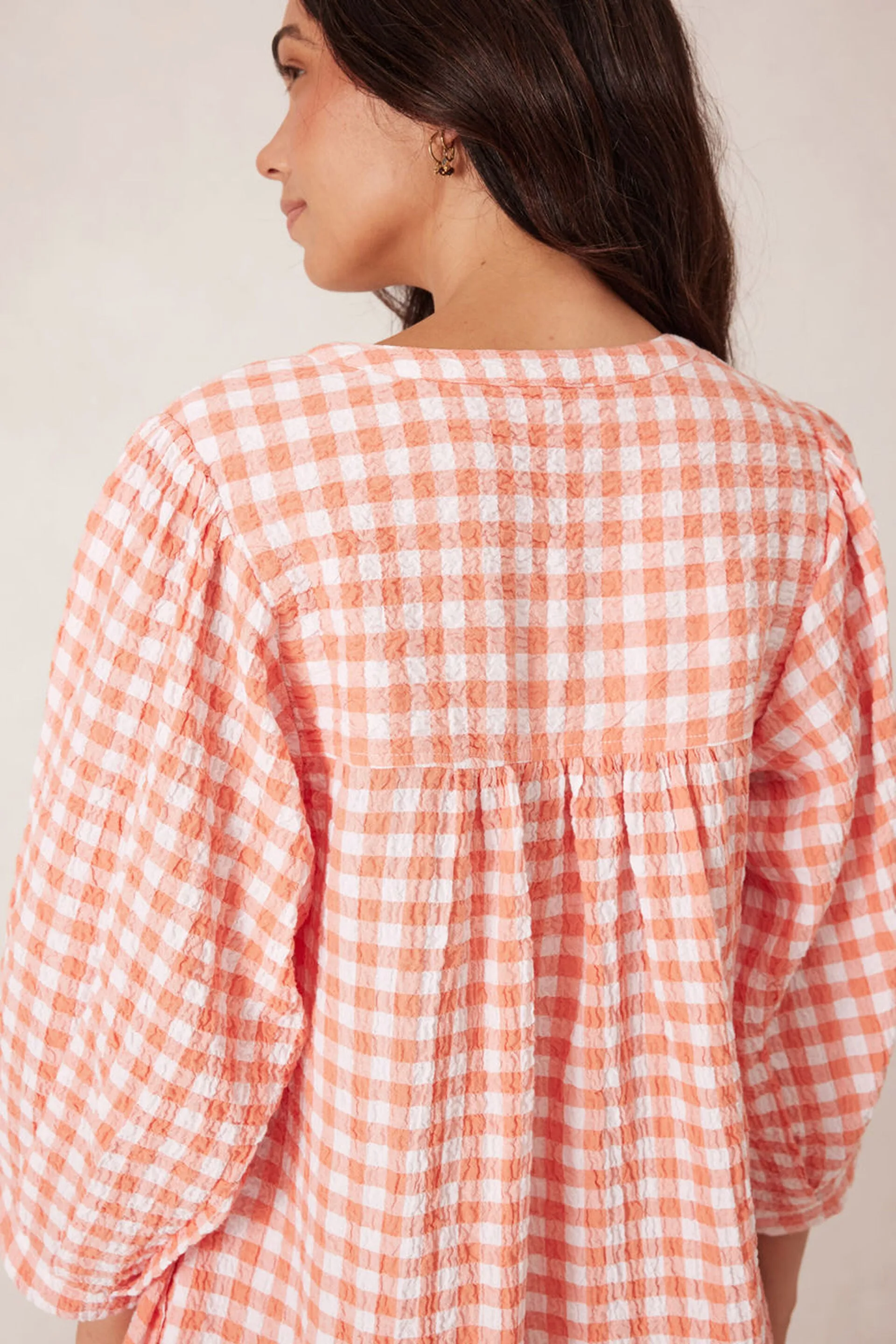 Crinkle Mini Dress - Coral/White Gingham