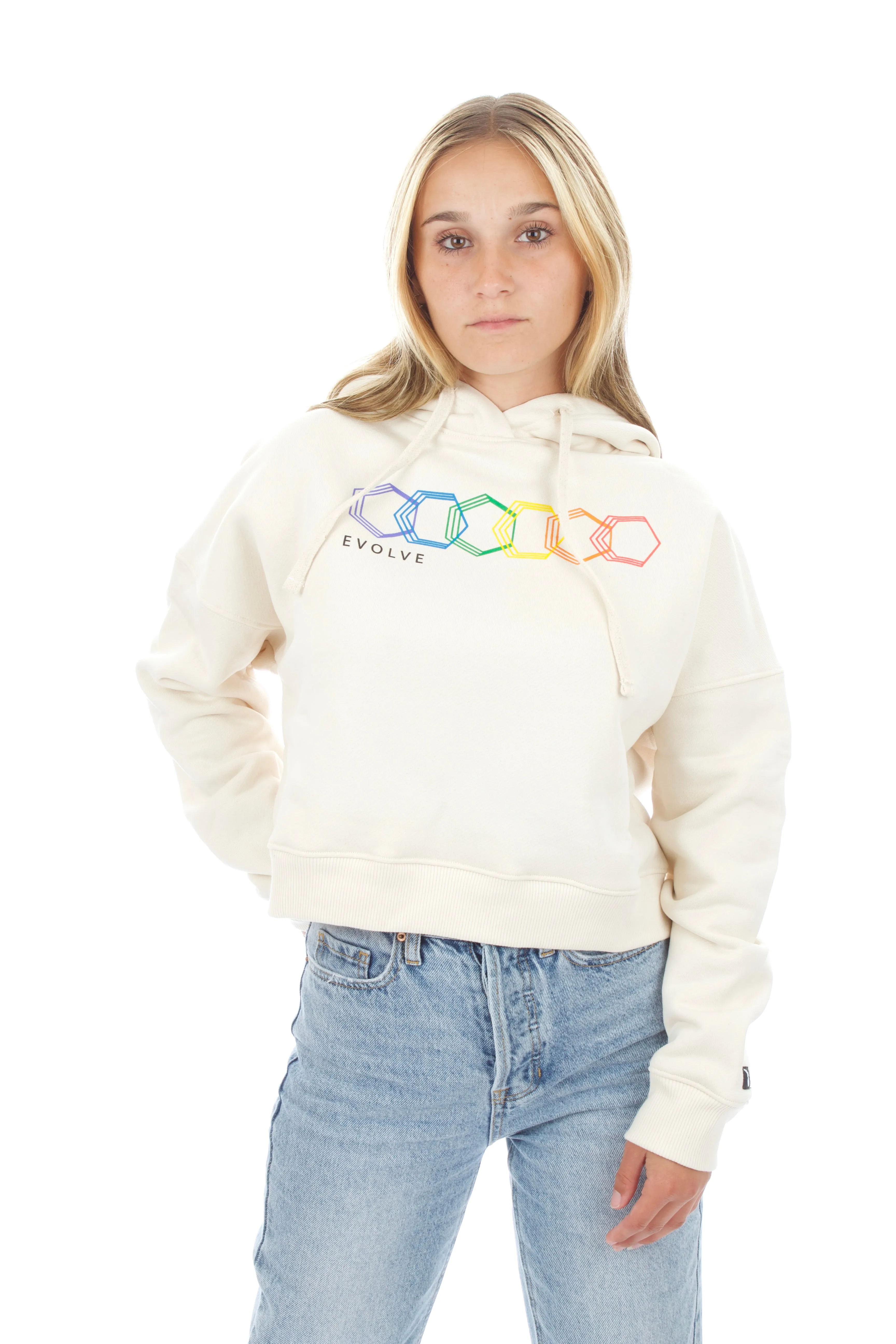 Cropped Hoodie - Geo Rainbow - Undyed Natural