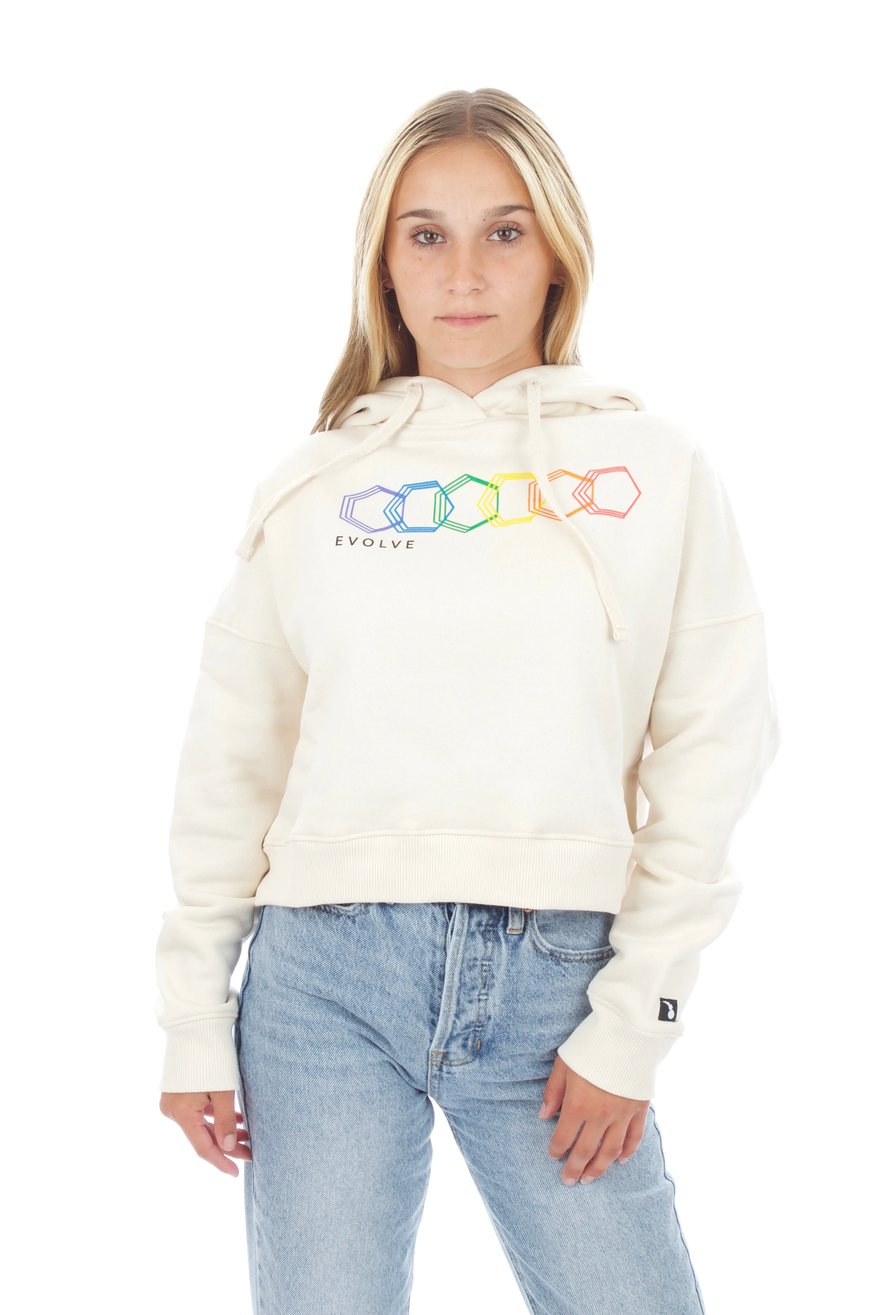 Cropped Hoodie - Geo Rainbow - Undyed Natural