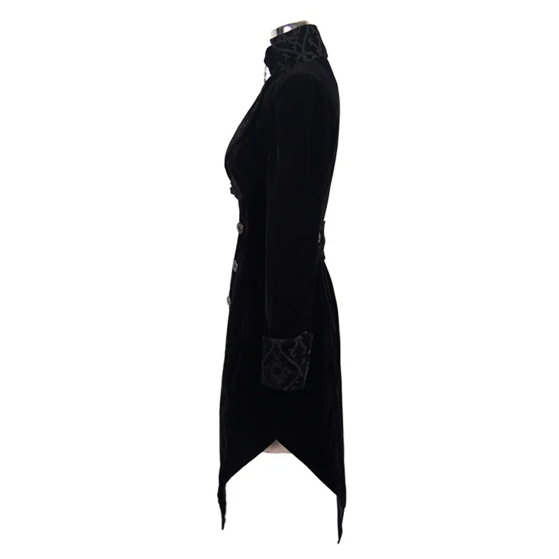 CT02001 gothic ladies embroidered high collar black dovetail velveteen coat