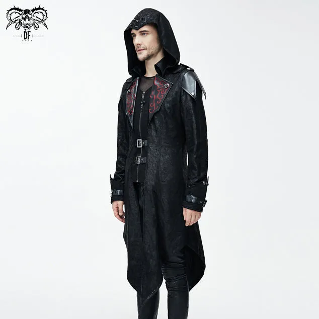 CT06901 movie actor false two pieces black hooded leather long coats for men