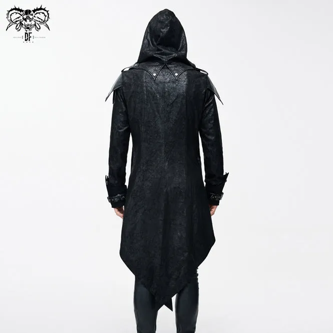 CT06901 movie actor false two pieces black hooded leather long coats for men