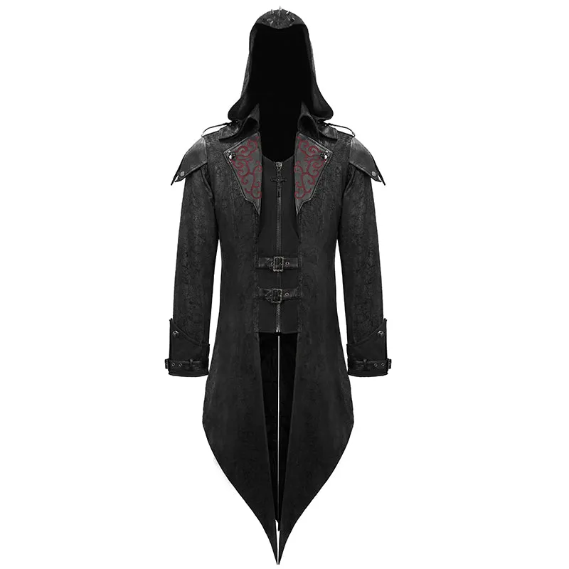 CT06901 movie actor false two pieces black hooded leather long coats for men