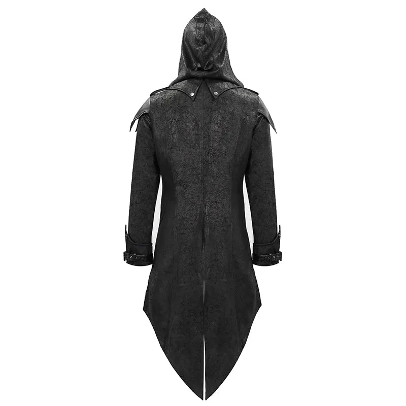 CT06901 movie actor false two pieces black hooded leather long coats for men