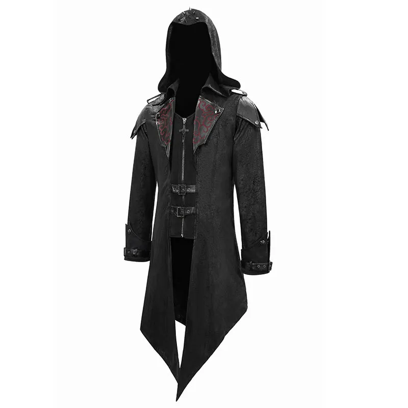 CT06901 movie actor false two pieces black hooded leather long coats for men