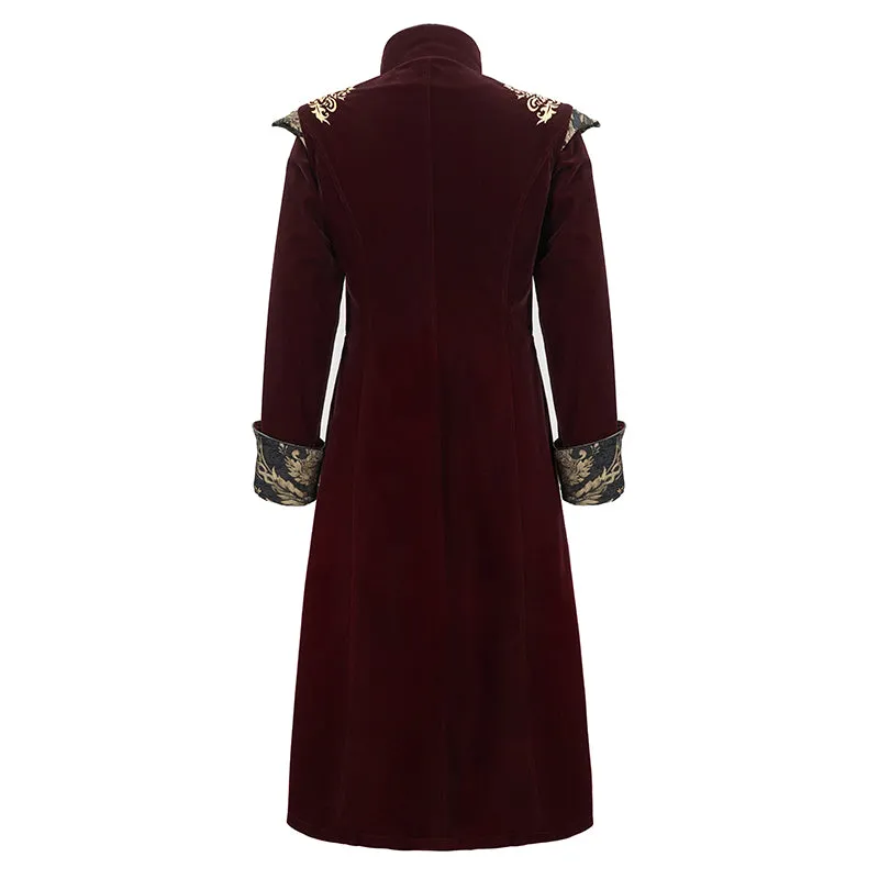 CT11802 western fashion noble party golden embroidery wine fleece men long coat