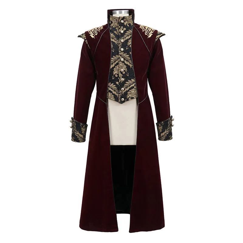 CT11802 western fashion noble party golden embroidery wine fleece men long coat