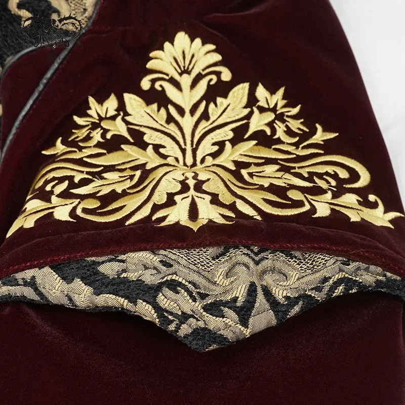 CT11802 western fashion noble party golden embroidery wine fleece men long coat