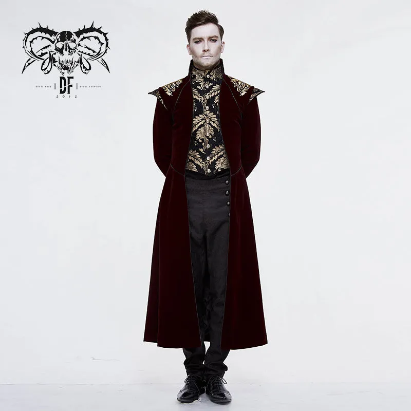 CT11802 western fashion noble party golden embroidery wine fleece men long coat