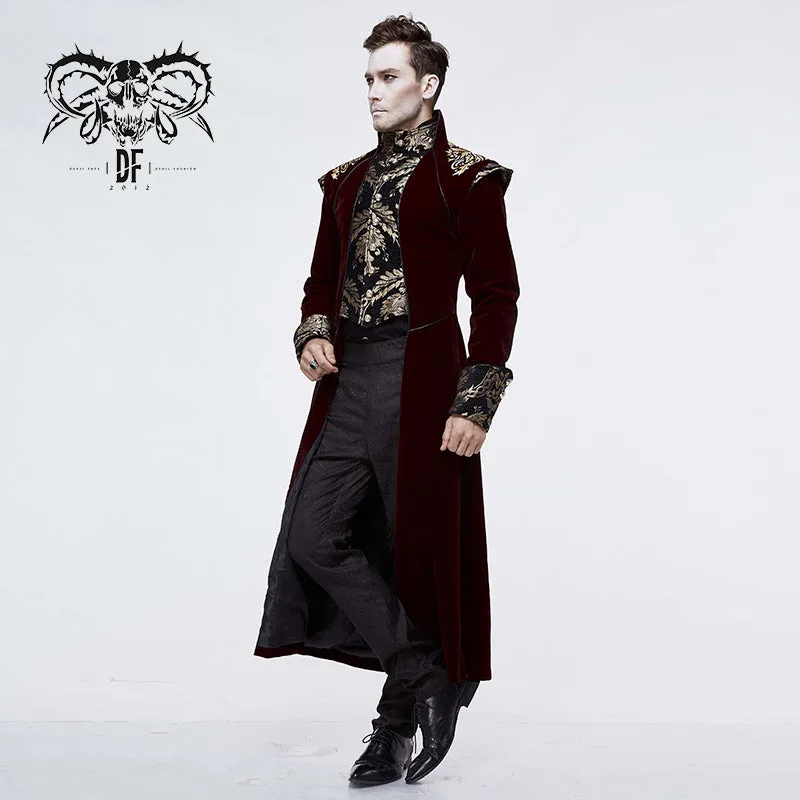 CT11802 western fashion noble party golden embroidery wine fleece men long coat