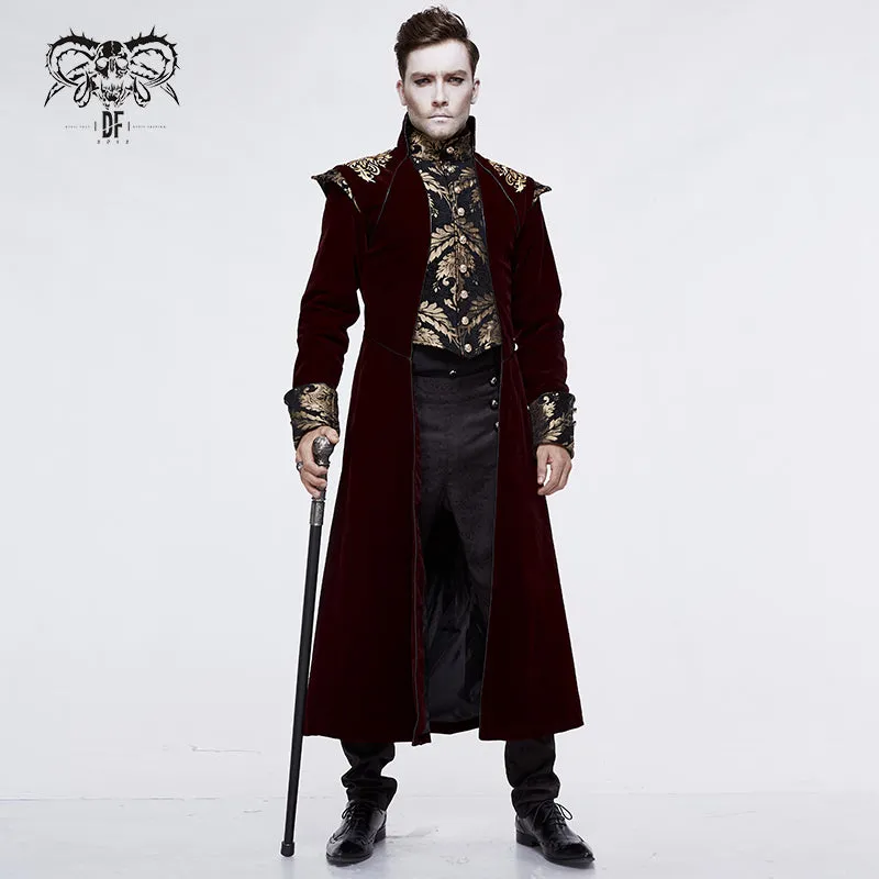 CT11802 western fashion noble party golden embroidery wine fleece men long coat