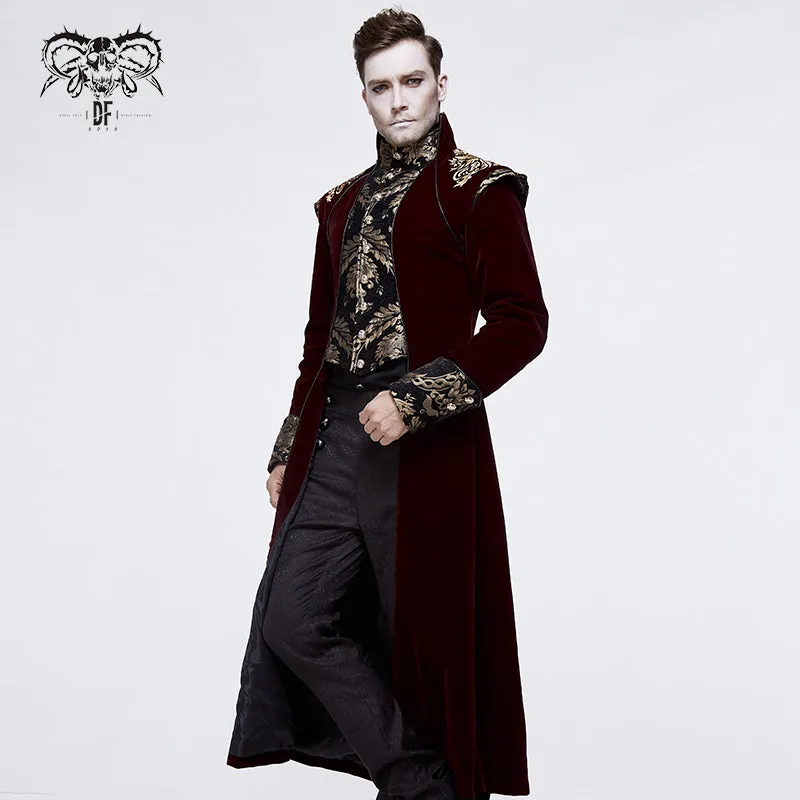 CT11802 western fashion noble party golden embroidery wine fleece men long coat