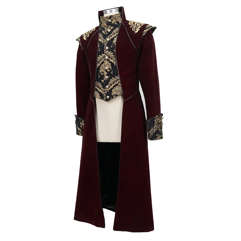 CT11802 western fashion noble party golden embroidery wine fleece men long coat