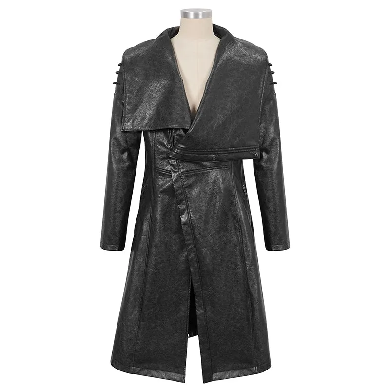 ct18001 Black-grey puff big-collar long leather coat