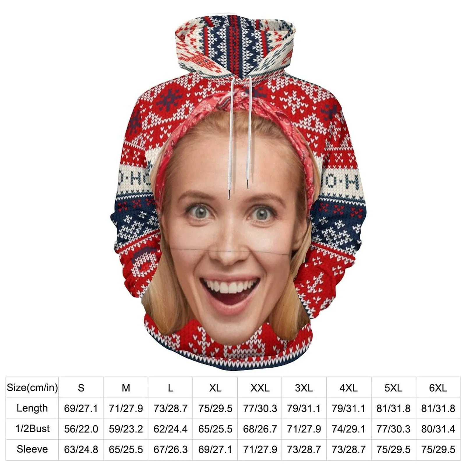 Custom Big Face Snowman Ugly Christmas Hoodie Unisex Personalized Loose Hoodie Top Outfits