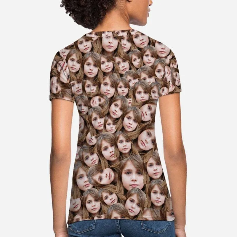 Custom Daughter Face Shirt Women's All Over Print T-shirt Design Your Own Shirts Gift for Mum