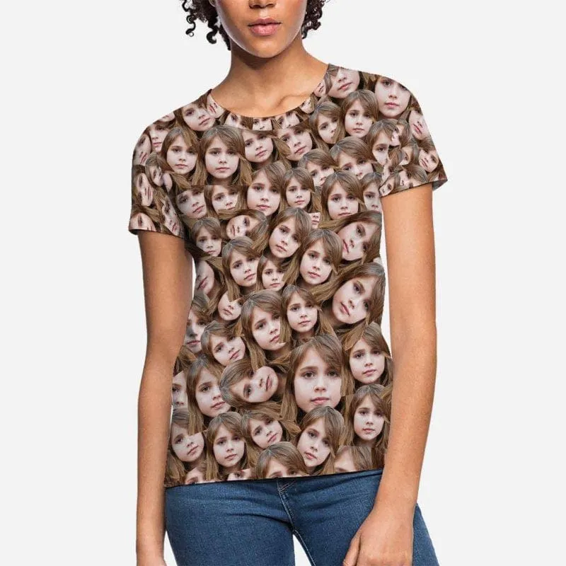 Custom Daughter Face Shirt Women's All Over Print T-shirt Design Your Own Shirts Gift for Mum