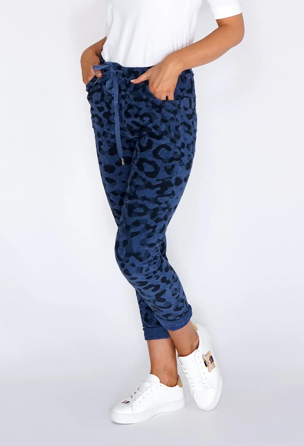 Dark Blue Worn Leopard Joggers