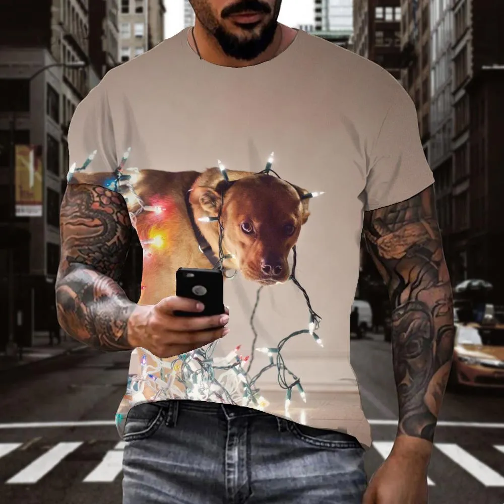 dog and lantern tshirt Casual festival Casual art costume Christmas men