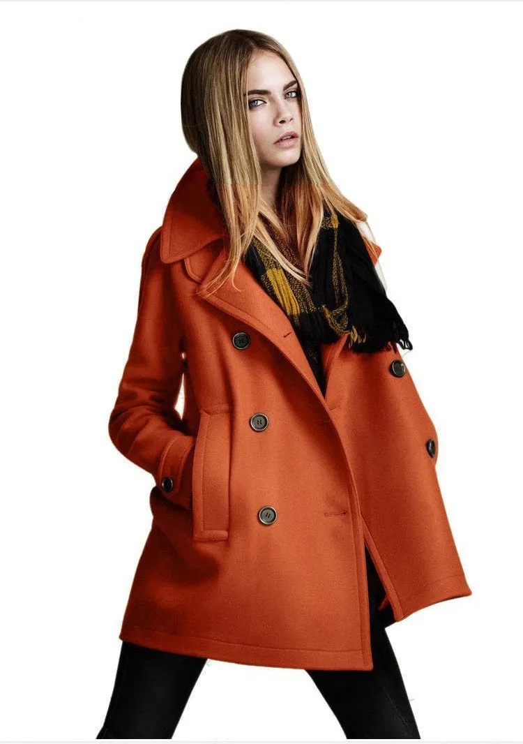 Double Button Loose Pure Color Fashion Woolen Coat