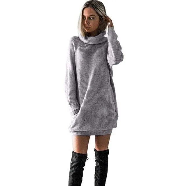 DressBetty - Womens Turtleneck Knitted Dress