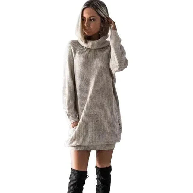 DressBetty - Womens Turtleneck Knitted Dress