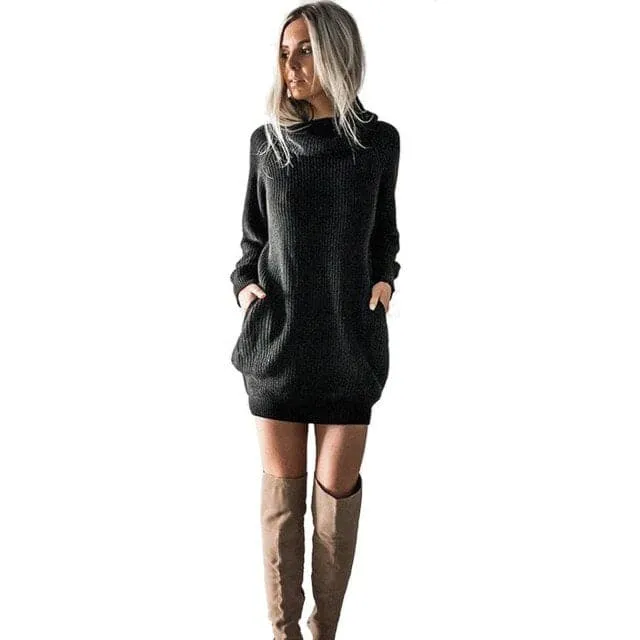 DressBetty - Womens Turtleneck Knitted Dress